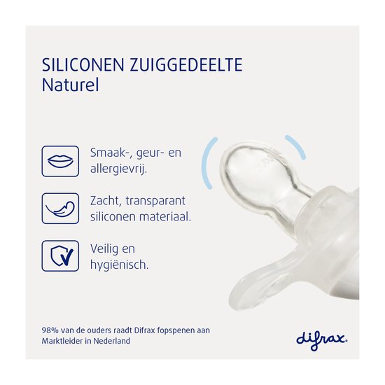 Difrax - Natural Fopspeen - 12+ Maanden - Cremewitte Speen met printje - 2 st. van Difrax — afbeelding 3