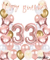 Snoes Ballonnen 33 Jaar Rose Gold White Dots - Compleet Feestpakket met cijfer ballon 33 jaar - Verjaardag Versiering Slinger Happy Birthday – Folieballon – Latex Ballonnen - Helium Ballonnen - Rose Feestpakket