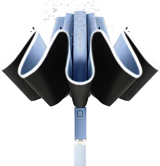 Automatische Opvouwbare Paraplu - Omgekeerd Design - Windproof - Lichtgewicht - Reflectie - Omgekeerd Design - Blauw