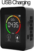 USB OPLADEN - Koolstofdioxide melder - Co2 meter & Hygrometer voor binnen - Luchtkwaliteitsmeter – thermometer- Draagbaar en oplaadbaar – Draadloos – NDIR sensor - Zwart