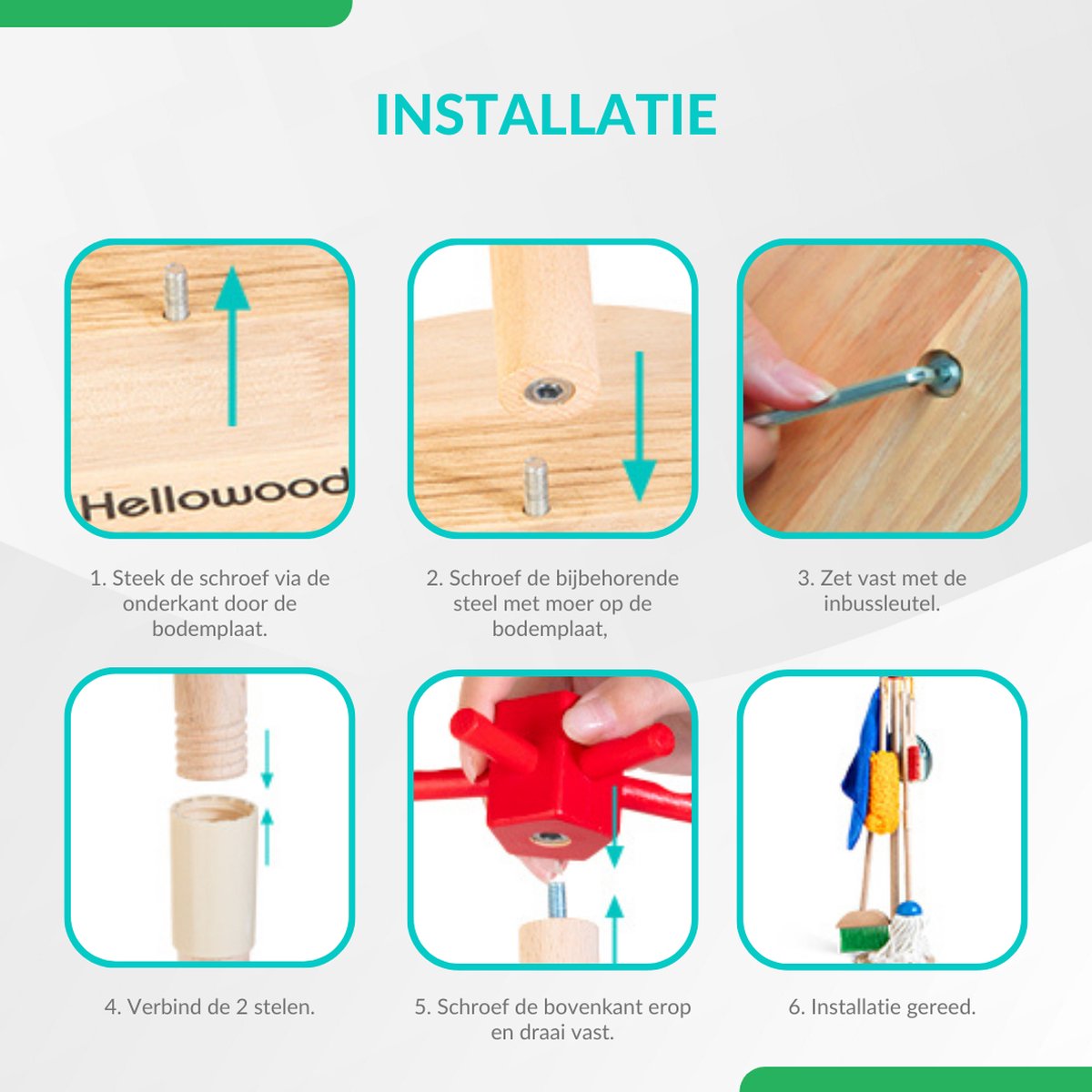 Buxibo Kinder Schoonmaak Set - Houten Huishoudelijke Gereedschap - Mini Bezem, Stoffer, Mop - Montessori Speelgoed - Multicolor — afbeelding 10