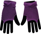 Apollo - Visnet handschoenen - Korte handschoenen - Paars - One Size - Kanten handschoenen - Neon verkleedkleding - Feestkleding - Carnaval