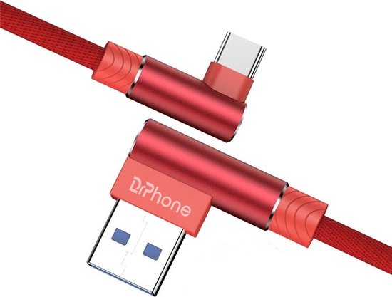 D9 Type-C USB-C Dubbele 90° Haakse Nylon Gevlochten 3A kabel – 1 Meter -Datasynchronisatie & Snel opladen – Wit | Officiële Shop