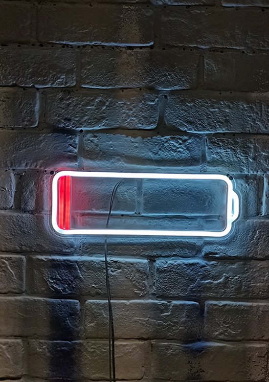 OHNO Neon Verlichting Low Battery - Neon Lamp - Wandlamp - Decoratie - Led - Verlichting - Lamp - Nachtlampje - Mancave - Neon Party - Kamer decoratie aesthetic - Wandecoratie woonkamer - Wandlamp binnen - Lampen - Neon - Led Verlichting - Wit, Rood