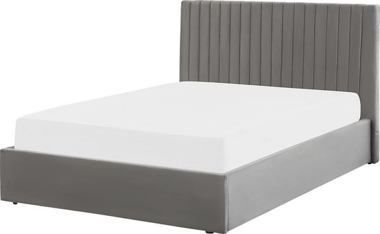 VION - Bed met opbergruimte - Grijs - 140 x 200 cm - Fluweel