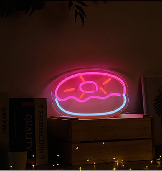 OHNO Neon Verlichting Doughnut - Neon Lamp - Wandlamp - Decoratie - Led - Verlichting - Lamp - Nachtlampje - Mancave - Neon Party - Kamer decoratie aesthetic - Wandecoratie woonkamer - Wandlamp binnen - Lampen - Neon - Led Verlichting - Wit, Paars