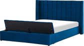 NOYERS - Bed met opbergruimte - Blauw - 180 x 200 cm - Fluweel
