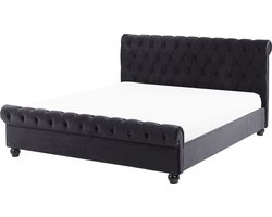 BELIANI AVALLON - Tweepersoonsbed - Zwart - 160 x 200 cm - Fluweel