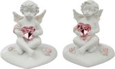 Set van 2 engelen Cherubijnen op Hart met roze hartje in de handen