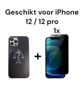 iphone 12 / 12 pro hoesje siliconen met weegschaal + 1x privacy screenprotector - apple iphone 12 / 12 pro libra sign rubber achterkant zwart back cover + 1x privacy tempered glass