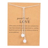 Bixorp Luck Zilveren Dames Ketting met Dubbele Parels - "Pearls of Love" - 45/50cm - Cadeau voor Vrouw - Zilverkleurig