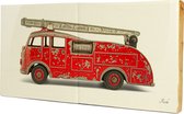 Fire Engine Steigerhout Tegeltableau - 2x1 - 38 x 19 cm (LxB)