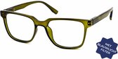 Leesbril Vista Bonita Cubo met blauw licht filter-Army Green-+3.00