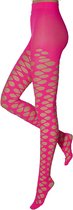 Apollo - Dames visnet panty - Grote gaten - Fluor Rose - Maat S/M - Fishnet panty - Panty dames - Visnet panty carnaval - Pantys - Visnet panty rose