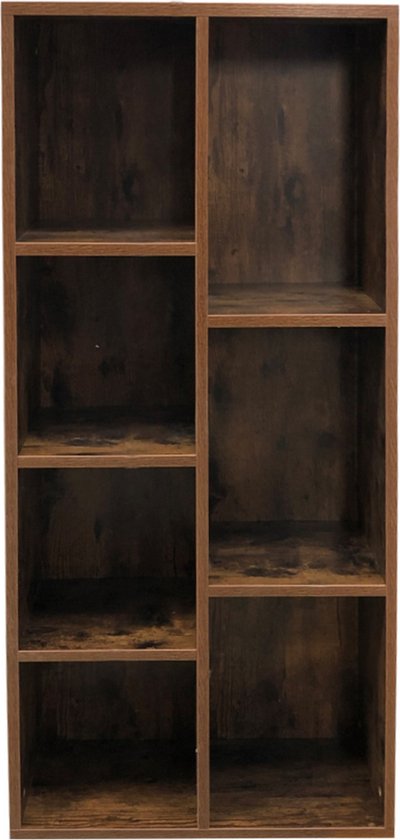 Boekenkast - open vakkenkast - wandkast - 130 cm hoog - vintage bruin walnoot kleurig