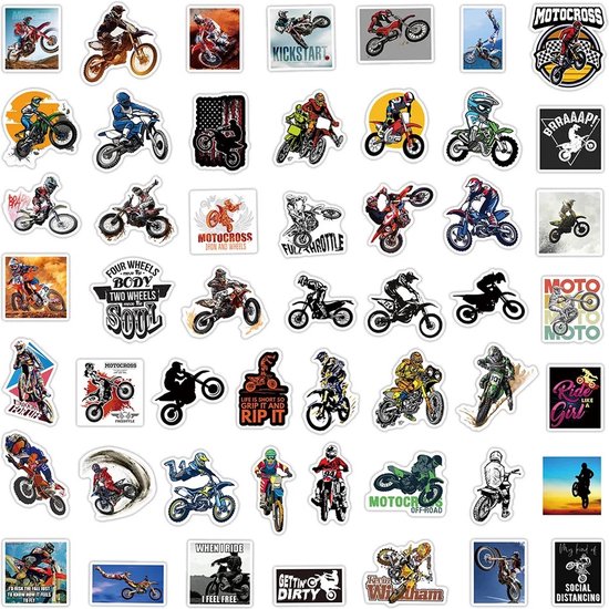 Motorcross Stickers 50 Stuks | Motocross Stickers | Motor Stickers | Crossmoter | Motorsport | Luxe Stickers | Laptop Stickers | Stickers Kinderen | Stickers Volwassenen | Stickervellen | Plakstickers | Stickers Koffers | Bullet Journal | - Merkloos