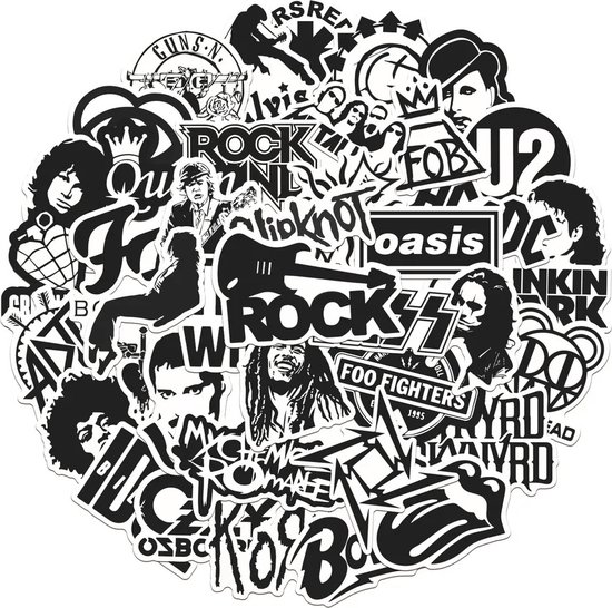 Rock Stickers 50 Stuks | Muziek Stickers | Old School Rock Stickers | Luxe Stickers | Laptop Stickers | Stickers Kinderen | Stickers Volwassenen | Stickervellen | Plakstickers | Stickers Koffers | Bullet Journal | Agenda - Merkloos