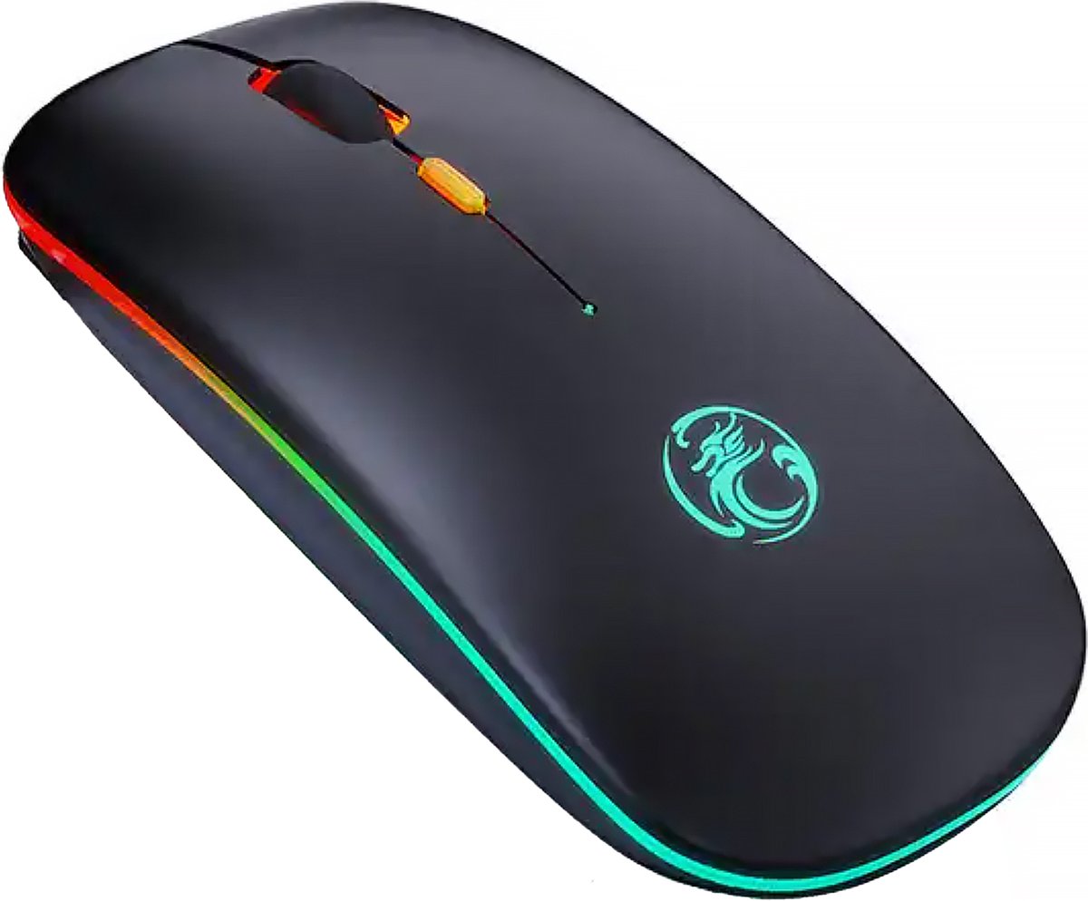 George Napoli Laptopmuis deluxe - RGB Draadloze muis - Oplaadbaar - Plug&Play - Stil - Zwart - Led muis - Gaming muis
