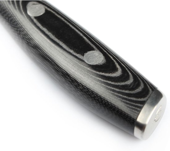 Yaxell Japonais - Série Tsuchimon - Couteau de Chef Santoku - Acier VG10 - 61 HRC - Lame 12,5 cm - 3 Couches d'Acier Damas - Manche Toile-Micarta