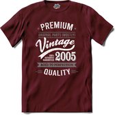Vintage Legend Sinds 2005 - verjaardag en feest cadeau - Kado tip - T-Shirt - Unisex - Burgundy - Maat XL