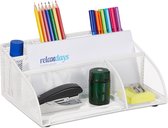 Relaxdays bureau organizer metaal - 5 vakken - pennenbak wit - pennen organizer groot