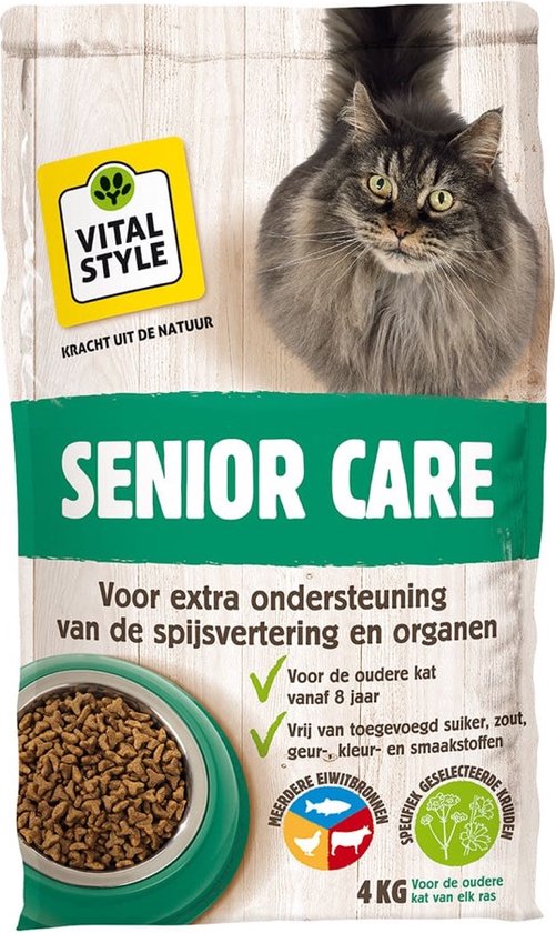 VITALstyle Senior Care - Kattenbrokken - Extra Ondersteuning Voor De Oudere Kat - Met o.a. Brandnetel & Zoethoutwortel - 4 kg