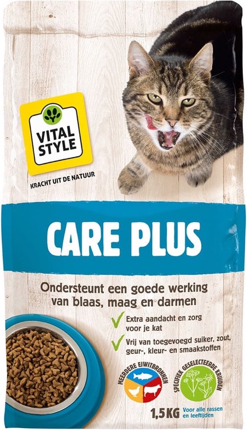 VITALstyle Care Plus - Kattenbrokken - Voor Extra Zorg En Ondersteuning - Met o.a. Berkenblad & Valeriaan - 1,5 kg