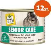 VITALstyle Senior Care - Natvoer - Extra Ondersteuning Voor De Oudere Kat - Met o.a. Brandnetel & Groenlipmossel - 200 g - 12 stuks