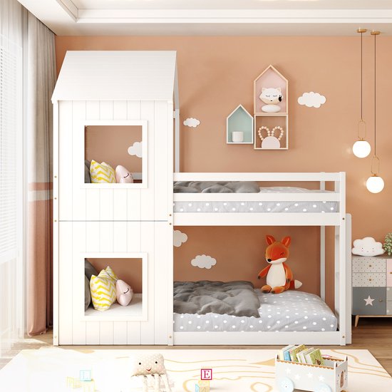 Lit superposé enfant-lit cabane avec 2 fenêtres-Lit mezzanine avec échelle  &... | bol.com