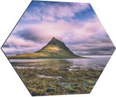 Dibond Hexagon - Kirkjufell Berg - IJsland - 70x60.9 cm Foto op Hexagon (Met Ophangsysteem)