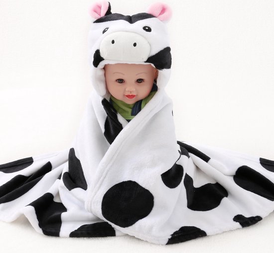 Multifunctionele Baby fleecedeken met capuchon Stoere Koe! -Badcape baby en peuters -Deken Kinderen -wikkeldeken -Dekentje baby & peuter 0-3 jaar -Babydeken -Kerst- en Kraamcadeau -Babycape -Fleece deken -Kraam -Maxi Cosi deken -Dier -doek