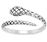 Joy|S - Zilveren slang ring - verstelbaar (maat: zie omschrijving) - geoxideerd - aanschuifring