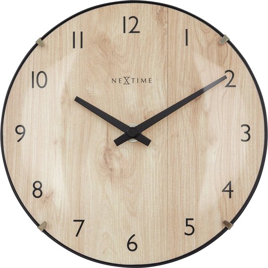 Horloge de Table/Murale 20cm-Dôme Lentille en Glas -Silencieux-Couleur Bois Clair- Glas- NeXtime Edge Wood Mini
