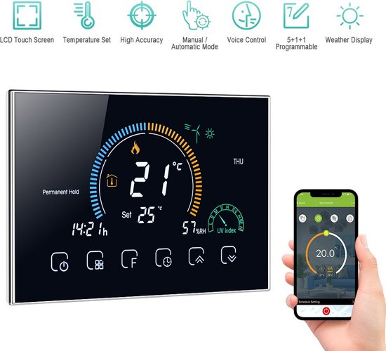 Slimme Thermostaat - Alleen voor Elektrische Vloerverwarming -WIFI - App  Google en... | bol.com