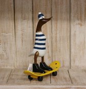 Planche à roulettes en bois de canard fait main marine/jaune ±25cm 28x20x11cm