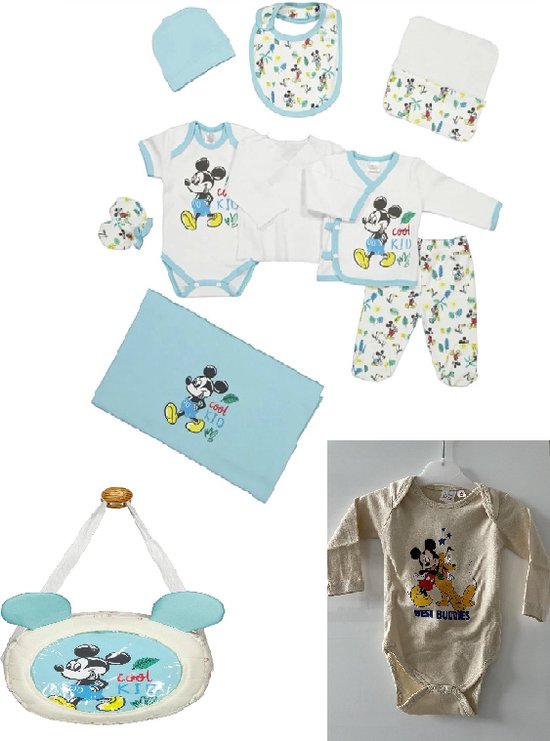 Mickey mouse tas en Mickey mouse rompertje cadeau - Disney Mickey mouse 10-delige newborn set jongens - Newborn kleding set - Newborn set - Babykleding