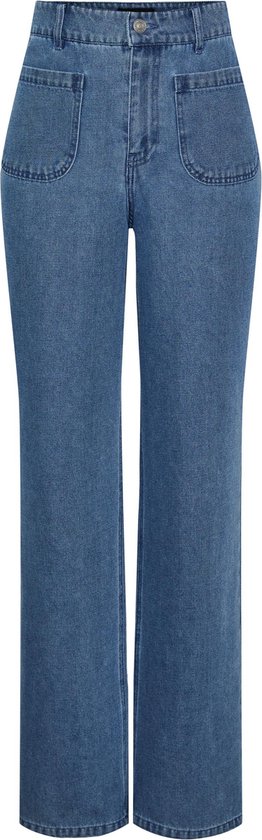 PIECES Pcnea Hw Wide Jeans, Medium Blue Denim/Aop: harten, L