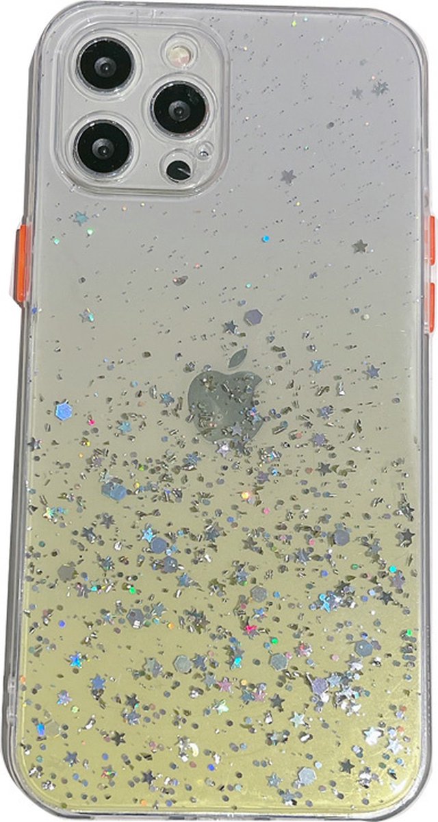 Hoesje geschikt voor iPhone 14 - Backcover - Camerabescherming - Glitter - TPU - Geel