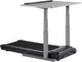 Treadmill Desk TR1200-DT7 avec bureau réglable en hauteur électroniquement. Bureau Grijs de 182,8 cm (72 ") de large et base en métal noir.