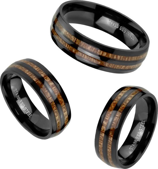 Ring Heren - Heren Ring - Ringen Mannen - Ringen Heren - Zwart - Ring - Ringen - Ring Mannen - Herenring - Mannen Ring - Sieraden Heren - Houten inleg - Pecker - Moorell
