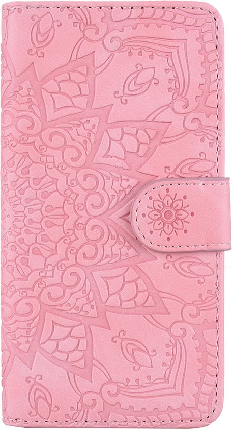 iPhone 14 Book Case Cover avec motif Mandala - Porte-cartes - Portefeuille - Simili cuir - Apple iPhone 14 - Rose
