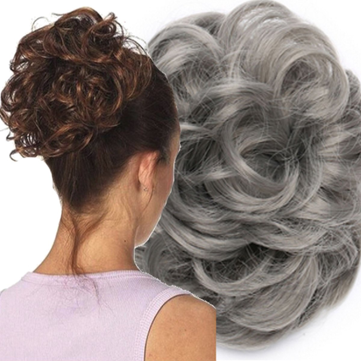 Curly Haar Wrap Extension | Donker Mat GRIJS | Inclusief luxe Bewaarzakje