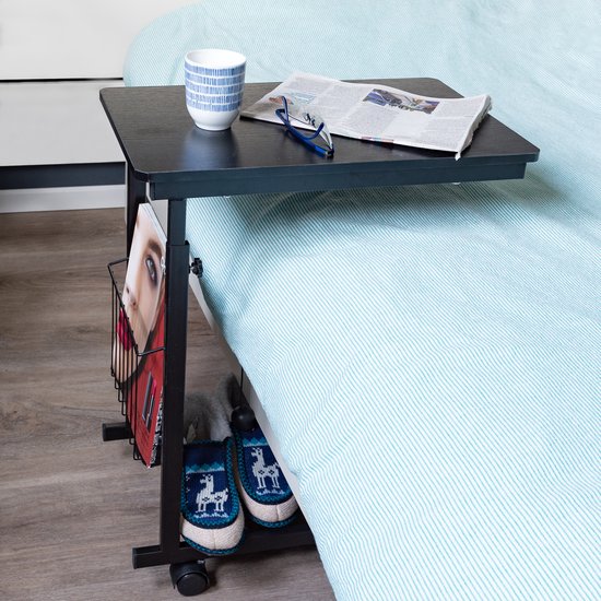 Eleganca bijzettafel op wielen - Gebruiksvriendelijke en in hoogte verstelbare laptoptafel - Zeer stevige bedtafel met remwielen - 48x30x55cm