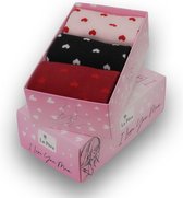 3 Paar Hartjes Sokken Dames Giftbox maat 35-38- Valentijn Cadeautje voor haar - Moederdag Cadeau - Katoen
