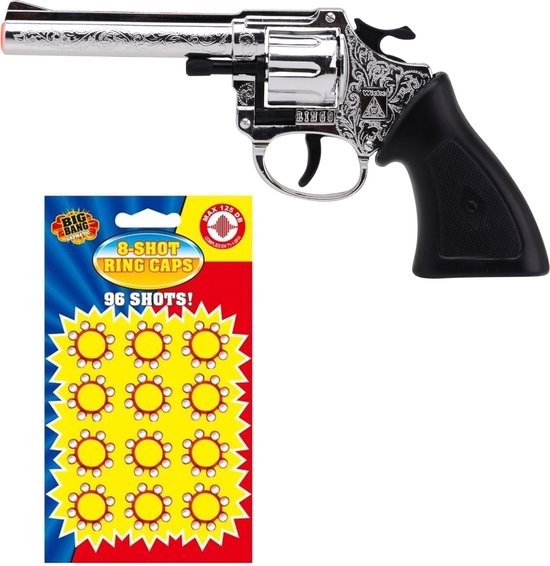 Cowboy habillé speelgoed revolver / pistolet en plastique 8 tours avec 12x plaffertjes