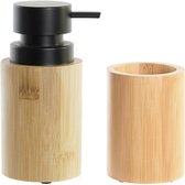 Items badkamer accessoires set drinkbeker/zeeppompje 16 cm - bamboe