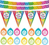 Haza Verjaardag versiering pakket Happy Birthday - ballonnen/vlaggetjes/feestslinger