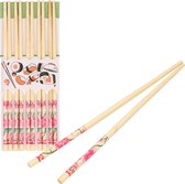 Concorde Sushi eetstokjes - 5x setjes - bamboe hout - roze bloemen print - 24 cm