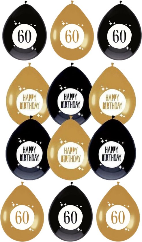 Haza - Feestartikelen verjaardag 60 jaar 36x mix ballonnen zwart/goud