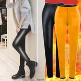 WiseGoods Luxe Leder Design Thermo Legging - Fleece Leggings Dames - Winter Pantys - Kleding Vrouwen - Kleren - Kunstleer Zwart M
